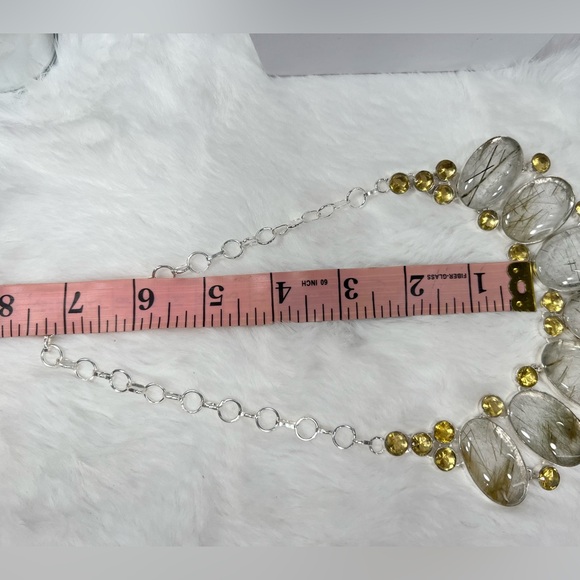 Golden Rutile Quartz 925 Large Gemstone Necklace - Picture 3 of 5